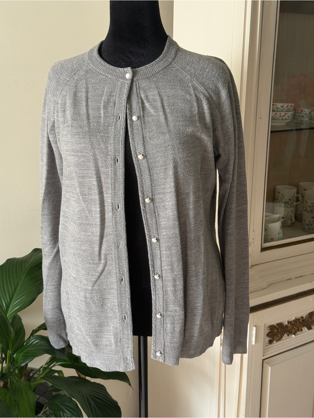 Debbie Morgan Grey Pearl-Button Cardigan